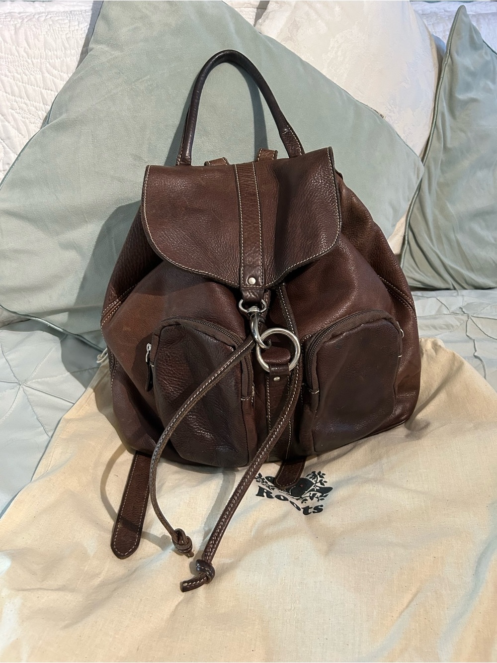Vintage Roots Dark Brown Leather Drawstring Backpack